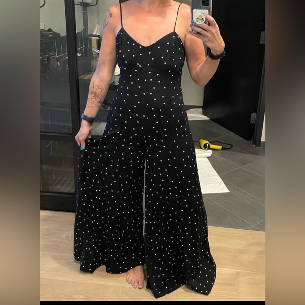 Free People polka dot wide leg jumpsuit